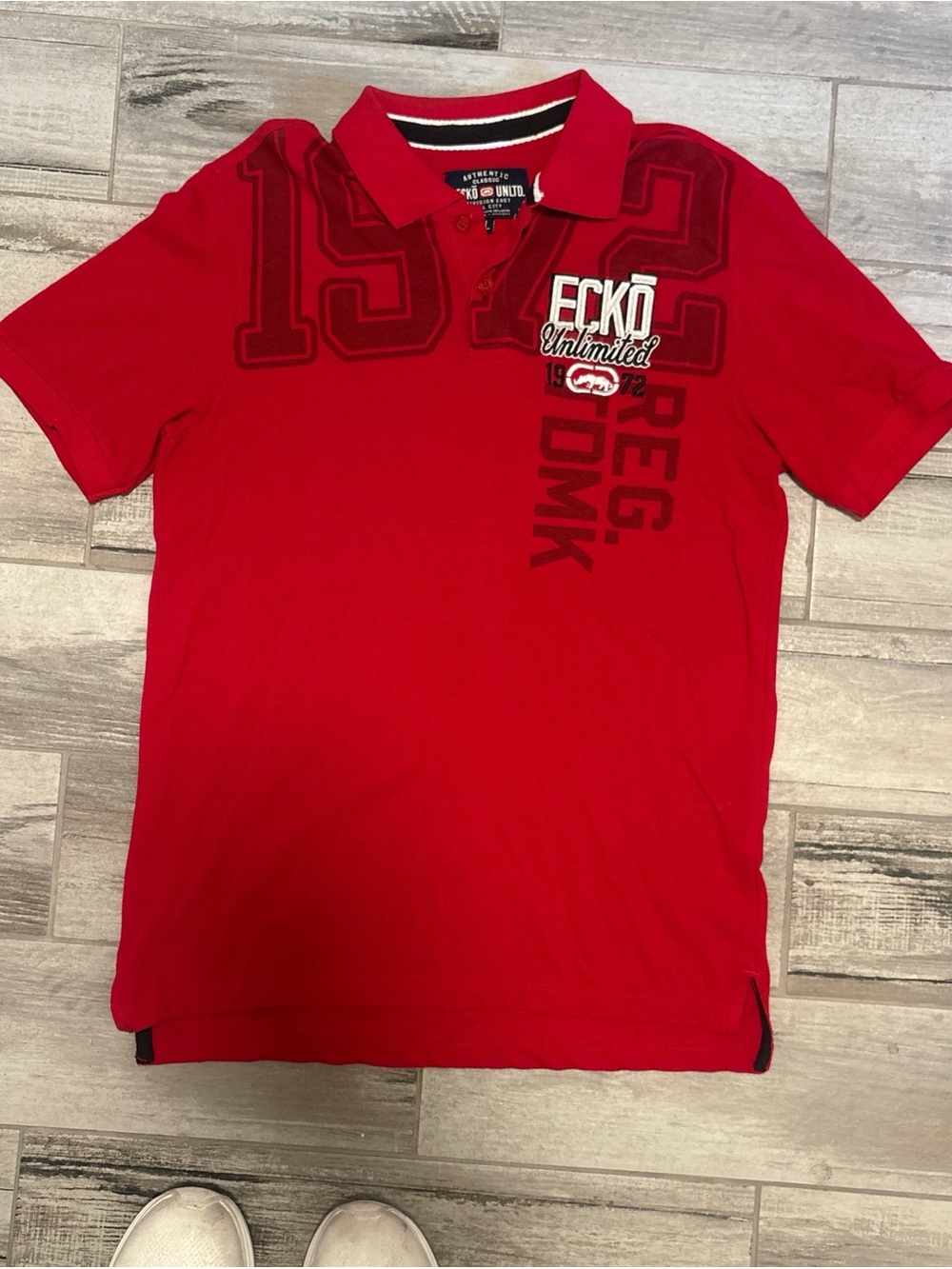 Ecko Unlimited Red Polo Shirt with Subtle Black Graphics